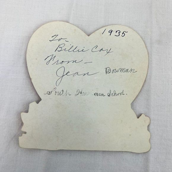 Vtg 1930s 1935 Valentine's Day Holiday Dog Girl Heart Card - Picture 2 of 3